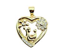 LKBEADS Pendentif cœur « Amour familial » | Pierre de zircone cubique en acier inoxydable | Plaqué or | 20 x 19 mm | Bijou porte-bonheur | LK_CHP_0032_W