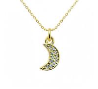 LKBEADS Pendentif demi-lune et médaillon avec pierre en oxyde de zirconium, en laiton plaqué or, 11 x 6 mm, inspiré par la nature, avec chaîne câble de 45,7 cm (18 pouces) | LK_CHN_0003
