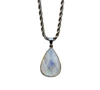 LKBEADS Pendentif en argent sterling 925 avec pierre de lune arc-en-ciel naturelle, forme poire, chaîne forçat, bijou fait main, symbole d'intuition et de conscience | LK_SGMP_0020