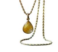LKBEADS Pendentif en argent sterling 925 et pierre précieuse naturelle de rutlite dorée, forme poire, chaîne forçat, bijou fait main symbole de richesse | LK_SGMP_0030