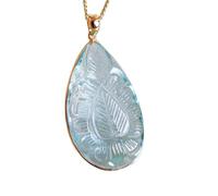 LKBEADS Pendentif en forme de poire en aigue-marine naturelle blanche facettée de 35 x 25 mm, collier en argent sterling 925 avec chaîne en câble de 45 cm, apaisement, courage, chakra de la gorge,