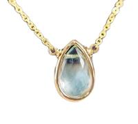 LKBEADS Pendentif en forme de poire facettée en aigue-marine naturelle verte de 10 x 7 mm, collier en argent sterling 925 avec chaîne de 45 cm, apaisement, courage, chakra de la gorge, communication,