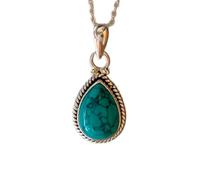 LKBEADS Pendentif en forme de poire turquoise naturelle 25 x 13 mm, collier en argent sterling 925 avec chaîne en câble de 45 cm, protection, guérison, bonne chance, communication, cadeau | gmpd_0392