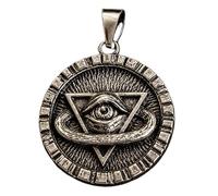 LKBEADS Pendentif Œil de la Providence en acier inoxydable 33 x 33 mm, plaqué argent, collier sans chaîne, fait main pour hommes et femmes, symbole de pouvoir, bijou chargé de sens | LK_SSP_0021