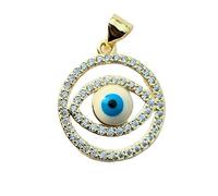 LKBEADS Pendentif œil protecteur dans un cercle | avec pierre de zircone cubique, en acier inoxydable plaqué or, 18 x 18 mm | Bijou de protection unisexe | LK_CHP_0019_W