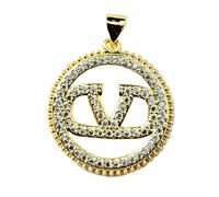 LKBEADS Pendentif Lettre V dans un cercle | Avec pierre de zircone cubique | Acier inoxydable plaqué or | 23 mm | Bijou Lettre initiale, Collier pendentif signe | LK_CHP_0053_0