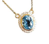 LKBEADS Pendentif ovale à facettes en topaze bleue naturelle 12 x 10 mm, collier ovale en argent sterling 925 avec chaîne de 45 cm, bijoux spirituels et énergétiques de guérison, cadeau pour femme |