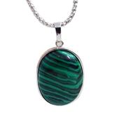LKBEADS Pendentif ovale en malachite naturelle verte lisse de 35 x 25 mm, collier ovale en argent sterling 925 avec chaîne de 45 cm, bijoux spirituels et énergétiques de guérison, cadeau pour femme