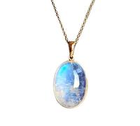 LKBEADS Pendentif ovale en pierre de lune arc-en-ciel naturelle, 21 x 16 mm, blanc lisse, en argent sterling 925, avec chaîne de 45 cm, bijou spirituel et énergétique de guérison, cadeau | gmpd_0255