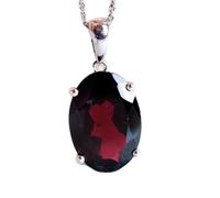 LKBEADS Pendentif ovale facetté en grenat naturel rouge 15 x 11 mm, collier ovale en argent sterling 925 avec chaîne câble de 45 cm, énergie, passion, protection, chakra racine, cadeau pour femme |