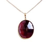 LKBEADS Pendentif ovale facetté en grenat naturel rouge 24 x 21 mm, collier ovale en argent sterling 925 avec chaîne câble de 45 cm, énergie, passion, protection, chakra racine, cadeau pour femme |