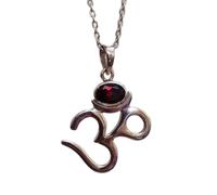 LKBEADS Pendentif ovale facetté en grenat naturel rouge 9 x 7 mm, collier Om en argent sterling 925 avec chaîne de 45 cm, énergie, passion, protection, chakra racine, cadeau pour femmes et hommes |