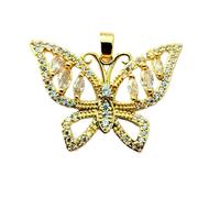 LKBEADS Pendentif papillon | avec pierre de zircone cubique, en acier inoxydable plaqué or, 30 x 16 mm | Bijou nature, oiseau, breloque pour les amoureux des animaux | LK_CHP_0084_W