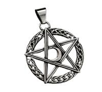 LKBEADS Pendentif pentacle lune en acier inoxydable 28 x 28 mm, plaqué argent, collier sans chaîne, fait main pour hommes et femmes, symbole de pouvoir, bijou significatif | LK_SSP_0310