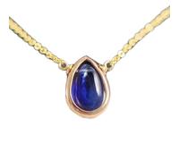 LKBEADS Pendentif poire en kyanite naturelle 12 x 8 mm, lisse et bleu, en argent sterling 925, avec chaîne de 45 cm, bijou spirituel et énergétique, idéal pour femmes et hommes | gmpd_0039