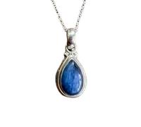 LKBEADS Pendentif poire en kyanite naturelle 18 x 10 mm, lisse et bleu, en argent sterling 925, avec chaîne de 45 cm, bijou spirituel et énergétique, idéal pour femmes et hommes | gmpd_0381
