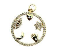LKBEADS Pendentif porte-bonheur et protection | Pierre de zircone cubique en acier inoxydable | Plaqué or, 21 mm | Œil protecteur, bijou cœur, main de Hamsa, lune et étoile | LK_CHP_0041_W