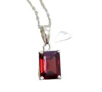 LKBEADS Pendentif rectangulaire à facettes en grenat naturel rouge 10 x 8 mm, collier rectangulaire en argent sterling 925 avec chaîne de 45 cm, énergie, passion, protection, chakra racine, cadeau |