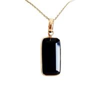 LKBEADS Pendentif rectangulaire à facettes en onyx naturel noir 17 x 9 mm, collier rectangulaire en argent sterling 925 avec chaîne en câble de 45 cm, protection de la force, mise à la terre, chakra