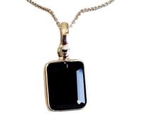 LKBEADS Pendentif rectangulaire à facettes en onyx noir naturel 11 x 9 mm, collier rectangulaire en argent sterling 925 avec chaîne de 45 cm, bijoux spirituels et énergétiques de guérison, cadeau |