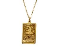 LKBEADS Pendentif représentant la carte de tarot de la Lune | LK_NLC_01626 | Collier avec médaillon rectangulaire de tarot représentant la lune céleste plaqué or 24 x 16 mm et chaîne forçat de 45 cm.