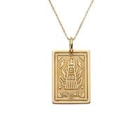 LKBEADS Pendentif représentant la carte de tarot La Tour | LK_NLC_00517 | Collier plaqué or avec pendentif rectangulaire de tarot 24x19mm et chaîne câble de 45 cm bijou spirituel symbolique