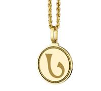 LKBEADS Pendentif rond de 28 mm en argent sterling 925, gravé de la lettre finale du Nun hébreu, plaqué or, pour homme et femme, avec câble de 45 cm (18 pouces), bijou fait main |LK_ENGP_0093