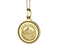 LKBEADS Pendentif rond de 28 mm en argent sterling 925, gravé de la silhouette de Budapest, plaqué or, pour homme et femme, avec câble de 45 cm (18 pouces), bijou fait main |LK_ENGP_0645
