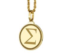 LKBEADS Pendentif rond de 28 mm en argent sterling 925, gravé de l'alphabet celtique ancien Ogham IA, plaqué or, pour homme et femme, avec câble de 45 cm (18 pouces) | LK_ENGP_0078