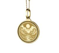 LKBEADS Pendentif rond de 28 mm en argent sterling 925, gravé de l'alphabet celtique ancien Ogham, plaqué or, pour homme et femme, avec câble de 45 cm (18 pouces) | LK_ENGP_0087