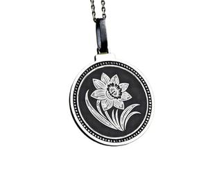 LKBEADS Pendentif rond de 28 mm en argent sterling 925, gravé de l'alphabet celtique Ogham E, plaqué or, pour homme et femme, avec câble de 45 cm (18 pouces), bijou fait main |LK_ENGP_0467