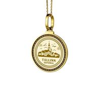 LKBEADS Pendentif rond de 28 mm en argent sterling 925, gravé de l'alphabet hébreu Ayin, plaqué or, pour hommes et femmes, avec câble de 45 cm (18 pouces), bijou fait main |LK_ENGP_0460