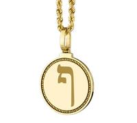LKBEADS Pendentif rond de 28 mm en argent sterling 925, gravé de l'alphabet hébreu D Daleth, plaqué or, pour homme et femme, avec câble de 45 cm (18 pouces), bijou fait main |LK_ENGP_0096