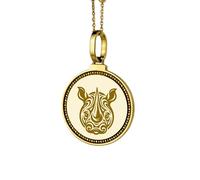 LKBEADS Pendentif rond de 28 mm en argent sterling 925, gravé de l'alphabet hébreu final Tsadi, plaqué or, pour homme et femme, avec câble de 45 cm (18 pouces) | LK_ENGP_0385