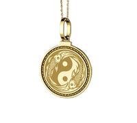 LKBEADS Pendentif rond de 28 mm en argent sterling 925, gravé de l'alphabet hébreu Mem, plaqué or, pour homme et femme, avec câble de 45 cm (18 pouces), bijou fait main |LK_ENGP_0464
