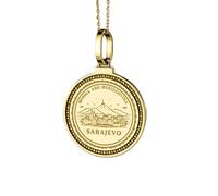 LKBEADS Pendentif rond de 28 mm en argent sterling 925, gravé de l'alphabet hébreu Zayin, plaqué or, pour homme et femme, avec câble de 45 cm (18 pouces) | LK_ENGP_0024