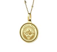 LKBEADS Pendentif rond de 28 mm en argent sterling 925 gravé de Saint Christophe, plaqué or, pour homme et femme, avec câble de 45 cm (18 pouces), bijou fait main |LK_ENGP_0456