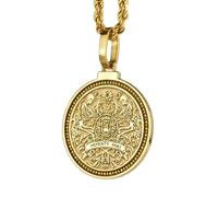 LKBEADS Pendentif rond de 28 mm en argent sterling 925, gravé des lettres finales Kaf et Kaph de l'alphabet hébreu, plaqué or, pour homme et femme, avec câble de 45 cm (18 pouces) | LK_ENGP_0389