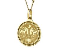 LKBEADS Pendentif rond de 28 mm en argent sterling 925, gravé du Coran « Hasbunallahu Wa Ni'mal Wakeel », plaqué or, pour hommes et femmes, avec câble de 45 cm (18 pouces) | LK_ENGP_0086