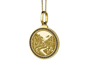 LKBEADS Pendentif rond de 28 mm en argent sterling 925 gravé du Mont Adams, Washington, plaqué or, pour homme et femme, avec câble de 45,7 cm (18 pouces) | LK_ENGP_0184