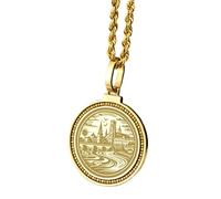LKBEADS Pendentif rond de 28 mm en argent sterling 925, gravé du symbole celtique ancien Ogham G, plaqué or, pour homme et femme, avec câble de 45 cm (18 pouces), bijou fait main |LK_ENGP_0053