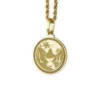 LKBEADS Pendentif rond de 28 mm en argent sterling 925, gravé du symbole de la rune celtique Ogham T, plaqué or, pour homme et femme, avec câble de 45 cm (18 pouces), bijou fait main |LK_ENGP_0089
