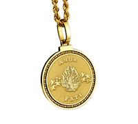 LKBEADS Pendentif rond de 28 mm en argent sterling 925, gravé du symbole grec Sigma, plaqué or, avec câble de 45 cm (18 pouces) | LK_ENGP_0097