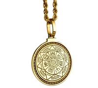 LKBEADS Pendentif rond de 28 mm en argent sterling 925, gravé d'un motif Ogham et d'une écriture celtique irlandaise. Collier plaqué or avec câble de 45 cm (18 pouces). Bijou unisexe |LK_ENGP_0337