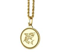 LKBEADS Pendentif rond de 28 mm en argent sterling 925, motif corbeau, gravé, style païen mystique, plaqué or, pour homme et femme, avec câble de 45 cm (18 pouces), bijou fait main |LK_ENGP_0680