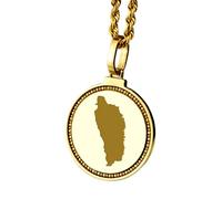 LKBEADS Pendentif rond en argent sterling 925, 25 mm, gravé d'une carte de la Dominique, plaqué or, bijou de voyage unisexe | LK_EGMP_0190