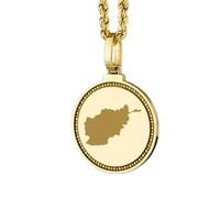 LKBEADS Pendentif rond en argent sterling 925, 25 mm, gravé d'une carte de l'Afghanistan, plaqué or, motif ville et pays, bijou unisexe idéal pour un cadeau |LK_EGMP_0183