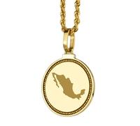 LKBEADS Pendentif rond en argent sterling 925, 25 mm, gravé d'une carte du Mexique, plaqué or, bijou unisexe idéal pour les voyageurs | LK_EGMP_0053