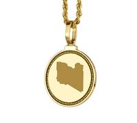 LKBEADS Pendentif rond en argent sterling 925, carte de la Libye gravée, 25 mm, plaqué or, bijou unisexe | LKN_MAP_01162