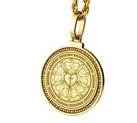 LKBEADS Pendentif rond en argent sterling 925, croix de Malte gravée, 28 mm, plaqué or, pour homme et femme, avec câble de 45 cm (18 pouces), bijou fait main |LK_ENGP_0012